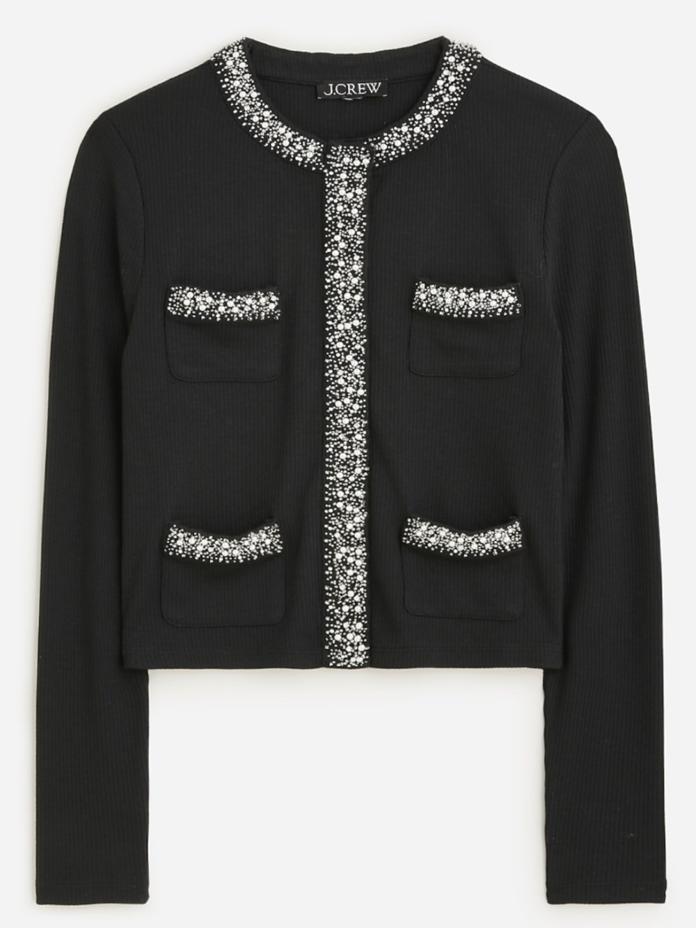 J. Crew Black Vintage Rib Lady Jacket with Jewel Trim Medium